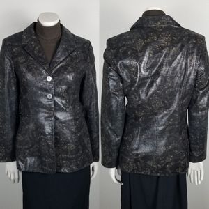 Vintage Y2K 90s Crocodile-Embossed Brown Leather Blazer Jacket Size Small